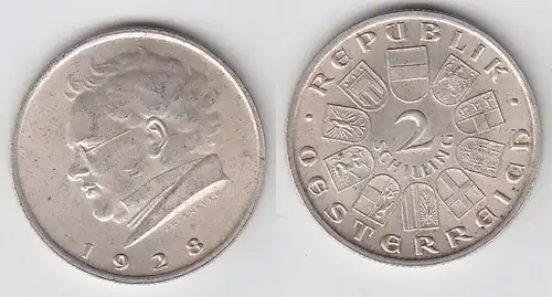 2 Schilling Silber Münze Österreich Schubert 1928 (101388)