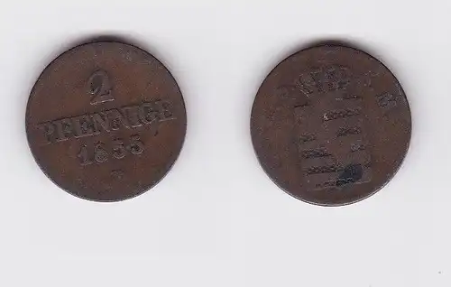 2 Pfennig Kupfer Münze Sachsen 1855 F (123099)
