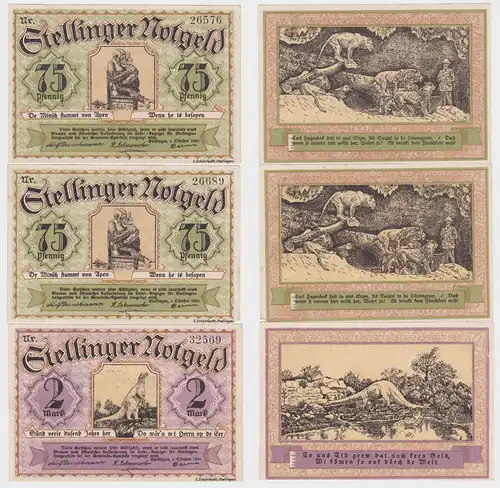 3 Banknoten Notgeld Gemeinde Stellingen Tierparkserie 1.10.1920 (120442)