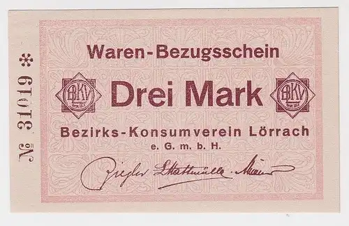 3 Mark Banknote Waren Bezugsschein Bezirks Konsumverein Lörrach  (102951)