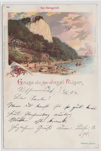 08785 Ak Lithographie Gruß von der Insel Rügen der Königstuhl 1903