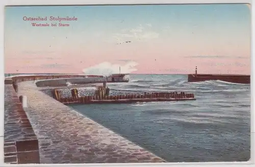 66586 AK Ostseebad Stolpmünde (Ustka) - Westmole bei Sturm 1922