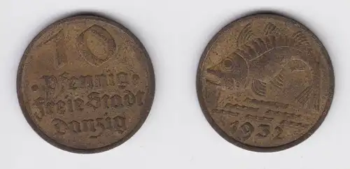 10 Pfennig Messing Münze Danzig 1932 Dorsch Jäger D 13 (156323)
