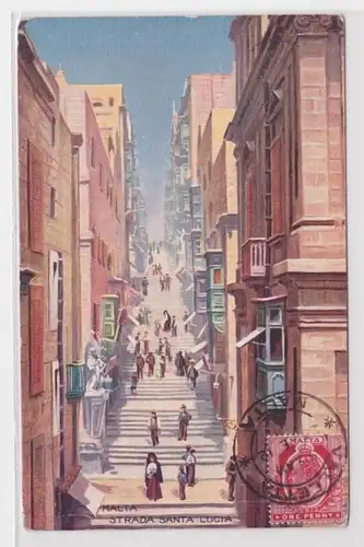16318 Ak Malta Strada Santa Lucia, Straßenansicht mit langer Treppe 1912