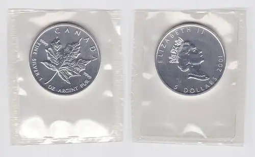 5 Dollar Silber Münze Kanada Meaple Leaf 2001 1 Unze Feinsilber (129221)