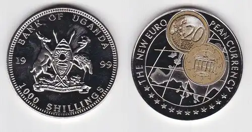 1000 Shillings Nickel Münze Uganda 1999 Die neue Euro Währung (122196)