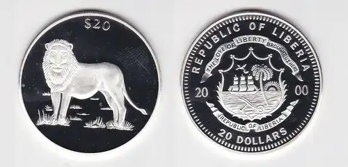 20 Dollar Silber Münze Liberia 2000 Löwe PP (128433
