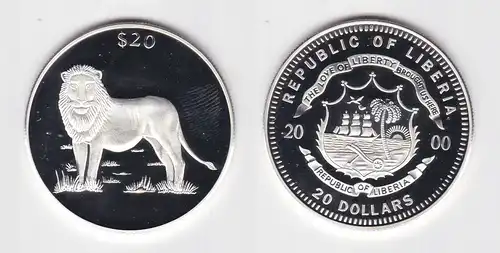 20 Dollar Silber Münze Liberia 2000 Löwe PP (129441)