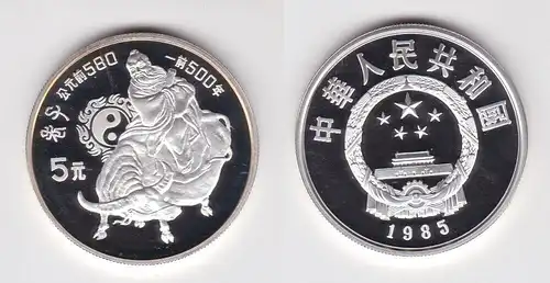 5 Yuan Silber Münze China 1985 "Laodse auf einem Wasserbüffel reitend" (138854)