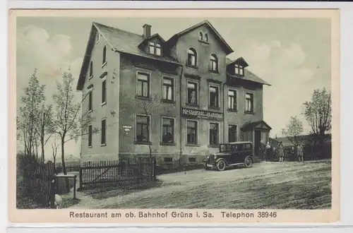 902010 AK Grüna - Restaurant am ob. Bahnhof, Bes. Willy Dannhauer 1930