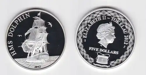 5 Dollar Silber Münze Tokelau Segelschiff, HMS Dolphin 2012 PP (120747)