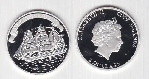 2 Dollar Silber Münze Cook Islands Segelschiff Alexander Humboldt 2008 (129331)