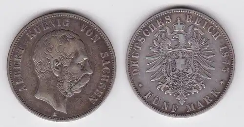 5 Mark Silbermünze Sachsen König Albert 1875 Jäger 125 ss (121824)