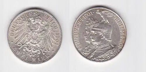 2 Mark Silbermünze Preussen 200 Jahre Königreich 1901 Jäger 105 ss+ (121373)
