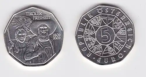 5 Euro Silber Münze Österreich Tiroler Freiheit 1809-2009 Stgl. (139456)