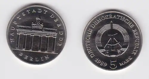 DDR Gedenk Münze 5 Mark Brandenburger Tor 1989 Stempelglanz (134874)