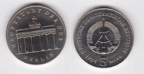 DDR Gedenk Münze 5 Mark Brandenburger Tor 1984 Stempelglanz (130699)