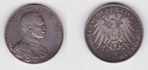 2 Mark Silbermünze Preussen Kaiser in Uniform 1913 Jäger 111 f.vz (132946)
