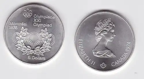 5 Dollar Silber Münze Canada Kanada Olympiade Montreal Lorbeerkranz 1974(136390)