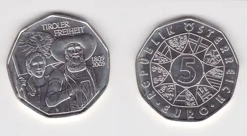 5 Euro Silber Münze Österreich Tiroler Freiheit 1809-2009 Stgl. (132270)