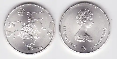 5 Dollar Silber Münze Canada Kanada Olympiade Montreal Weltkarte 1973 (135622)