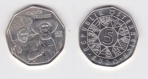 5 Euro Silber Münze Österreich Tiroler Freiheit 1809-2009 Stgl. (139761)