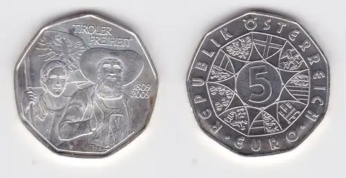 5 Euro Silber Münze Österreich Tiroler Freiheit 1809-2009 Stgl. (130182)