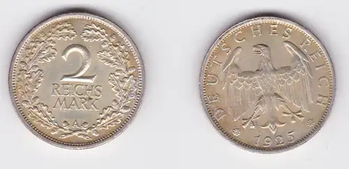 2 Mark Silber Münze Weimarer Republik 1925 A Jäger 320 vz (138576)