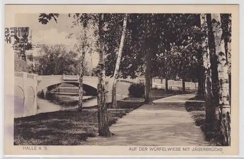 905992 AK Halle a. S. - Auf der Würfelwiese mit Jägerbrücke 1919