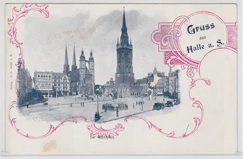 905836 Künstler AK Gruss aus Halle an der Saale - Der Marktplatz um 1900