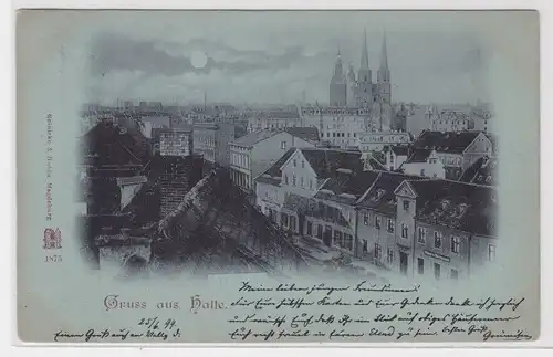 90570 AK Gruss aus Halle - Ortsansicht über den Dächern mit Kirche 1899