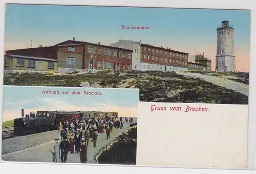 906338 AK Gruss vom Brocken - Ankunft auf dem Brocken, Brockenhaus 1912