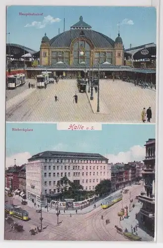 904827 AK Halle a. S. - Hauptbahnhof, Riebeckplatz mit Straßenbahn