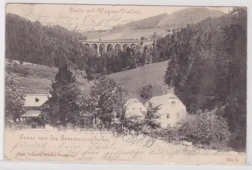 72982 AK Gruss von der Semmeringbahn - Partie mit Wagner-Viadukt 1899