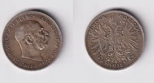 2 Kronen Silber Münze Österreich 1912 f.vz (162892)