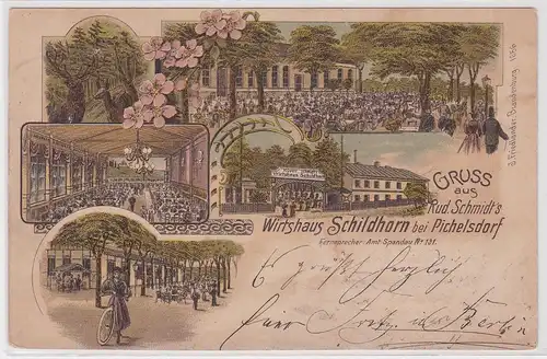 65495 Ak Lithographie Gruß aus Wirtshaus Schildhorn bei Pichelsdorf 1898