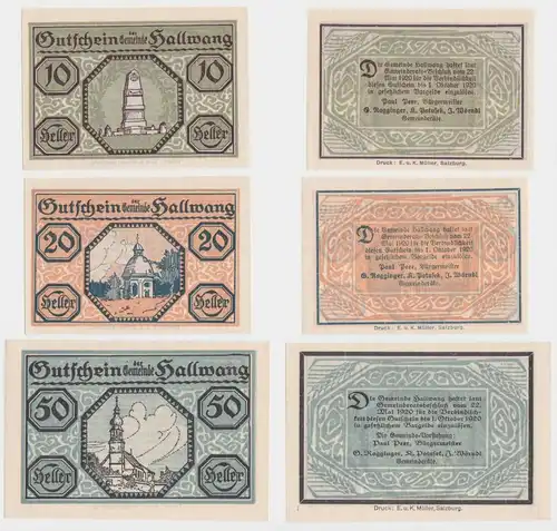 10,20 und 50 Heller Banknoten Notgeld Gemeinde Hallwang 1920 (154775)