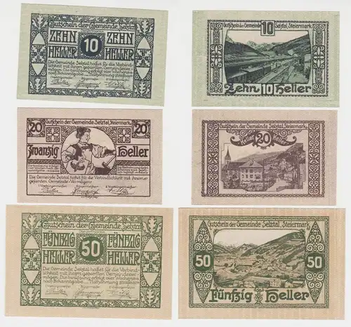 10,20 und 50 Heller Banknoten Notgeld Gemeinde Selztal Steiermark 1920 (154698)