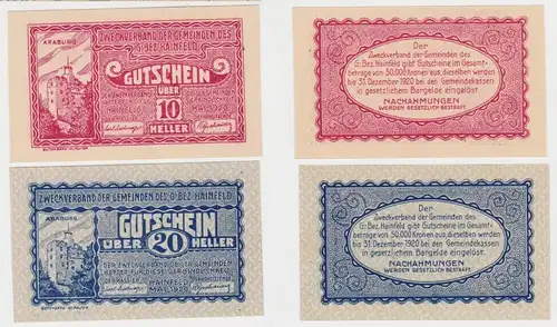 10 & 20 Heller Banknoten Notgeld Zweckverband Bez. Hainfeld 1920 (154722)
