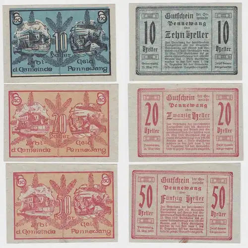 10,20 und 50 Heller Banknoten Notgeld Gemeinde Pennewang 1920 (154493)