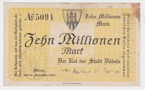 10 Millionen Mark Banknote Stadt Döbeln 20.September 1923 (115955)