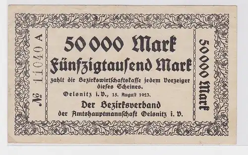 50000 Mark Banknote Amtshauptmannschaft Ölsnitz im Vogtl. 15.8.1923 (118679)