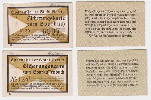2 Sicherungskarten Sparkasse der Stadt Berlin um 1922 (117281)