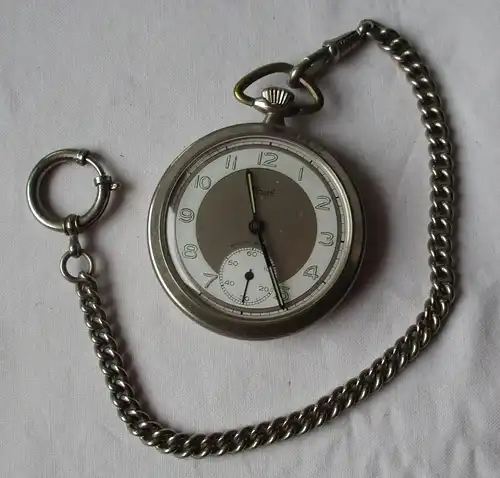 Lépine Nickel Taschenuhr Kienzle Kaliber 46/0e mit Uhrkette um 1960 (144044)