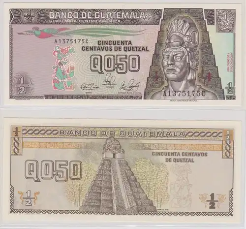 1/2 Quetzal Banknote Guatemala 04.01.1989 bankfrisch UNC Pick 72 (162789)