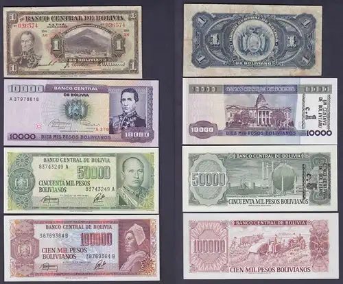 1 Bolivianos bis 100000 Pesos Banknoten Bolivien Bolivia 1928 bis 1984 (125190)