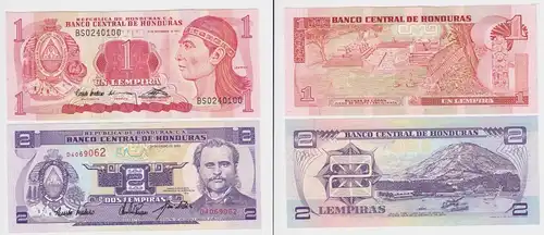 1 und 2 Lempira Banknoten Honduras 1992/1993 bankfrisch UNC (121711)