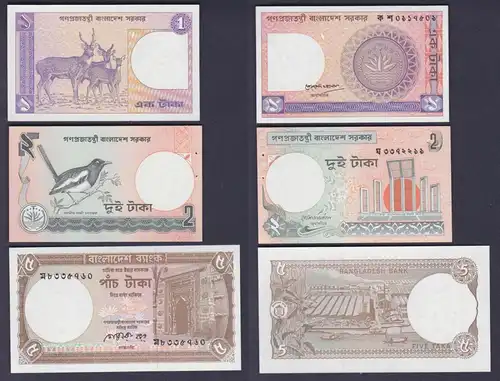 1,2 & 5 Taka Banknoten Bangladesch Bangladesh um 1980 kassenfrisch (120638)