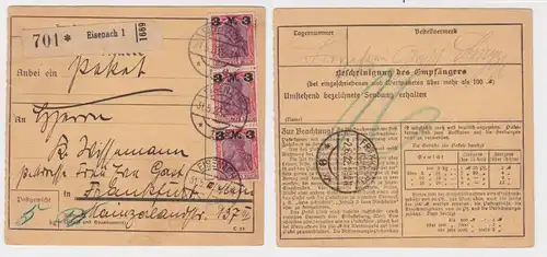 90067 Paketkarte Eisenach nach Frankfurt 1922 Tarquadrat Eisenach 1 Michel 155