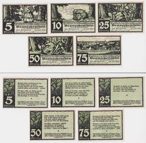 5,10,25.50 & 75 Pfennig Banknoten Stadt Benneckenstein im Harz 1921 (162057)